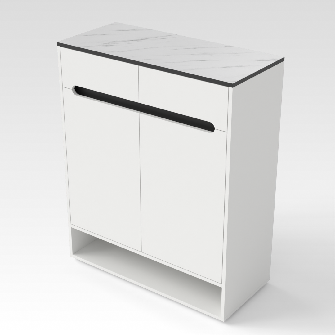Warm White & White Marble-Grain Top Shoe Cabinet