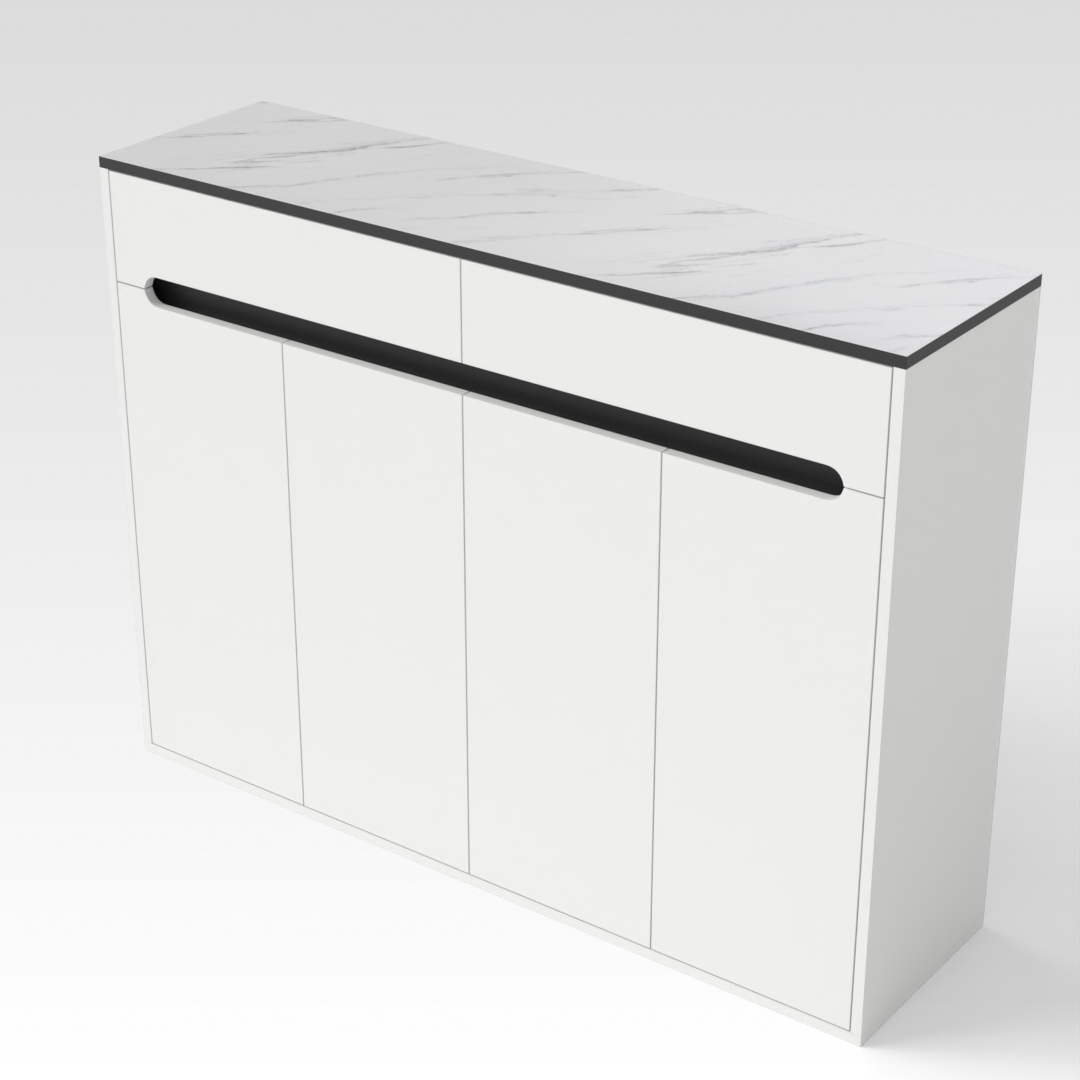 Warm White & White Marble-Grain Top Shoe Cabinet