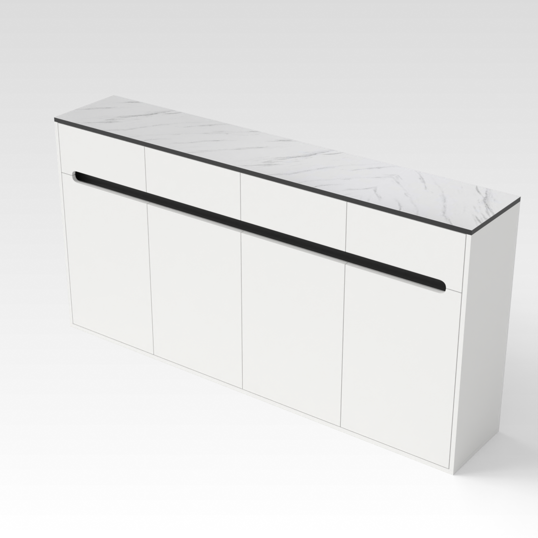 Warm White & White Marble-Grain Top Shoe Cabinet