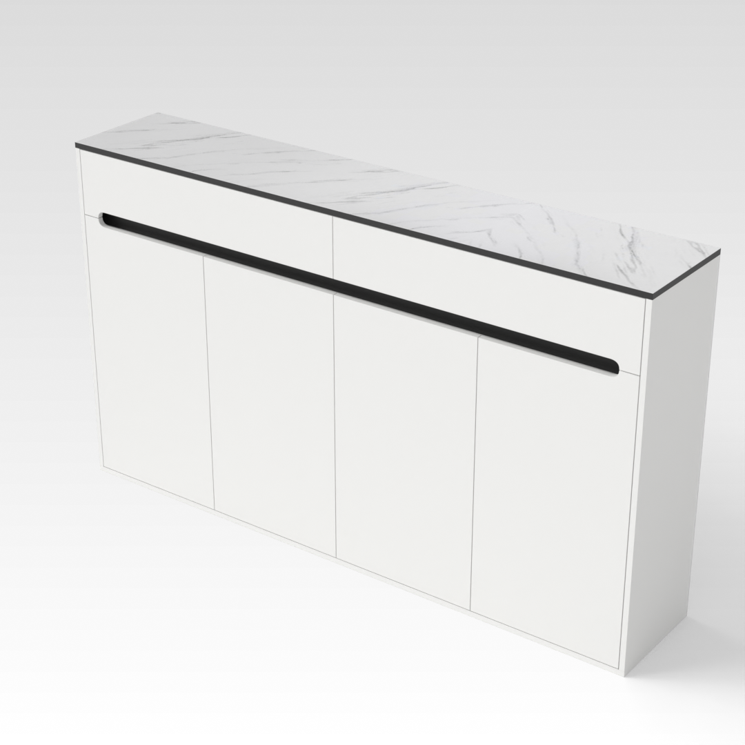 Warm White & Brown Stone Shoe Cabinet