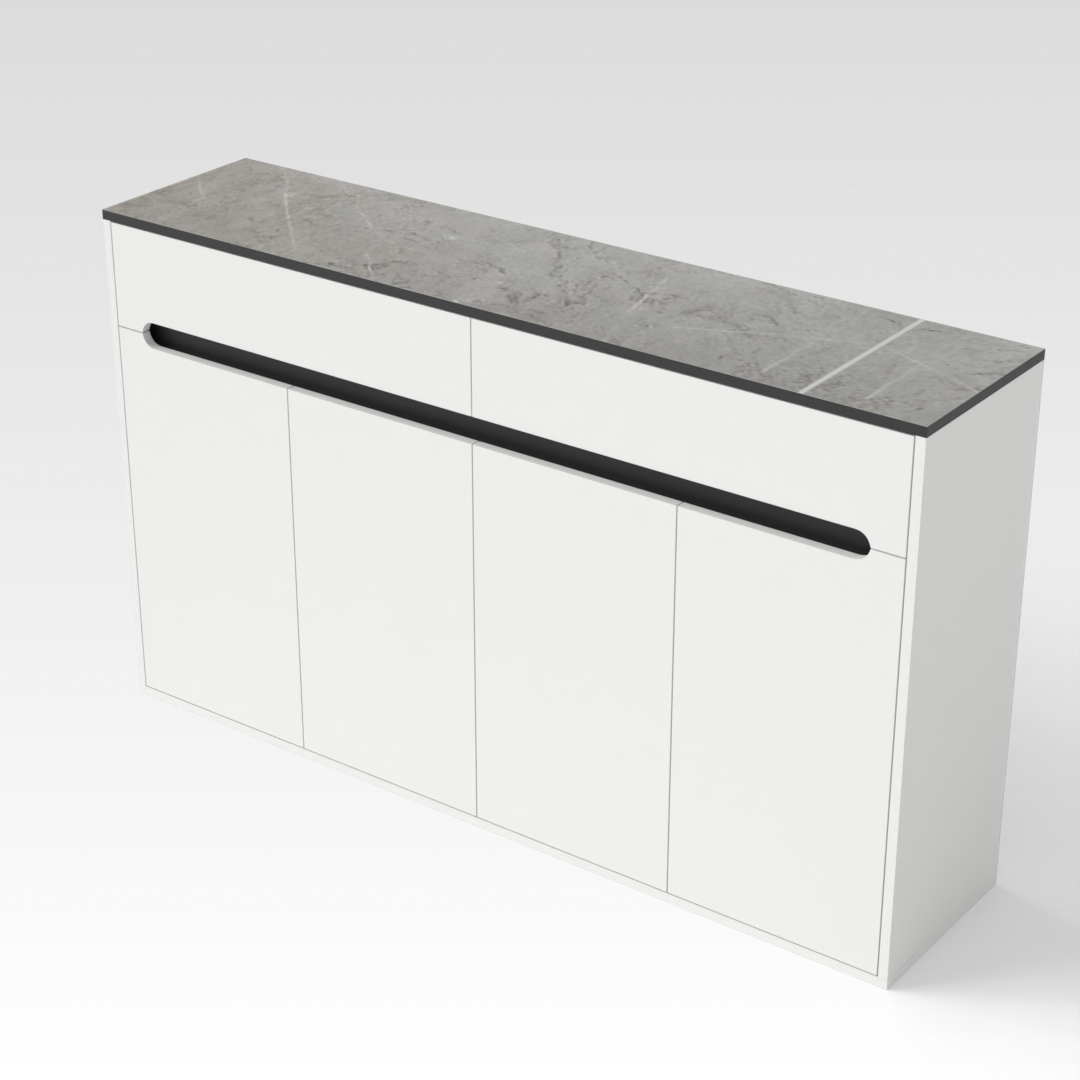 Warm White & Brown Stone Shoe Cabinet