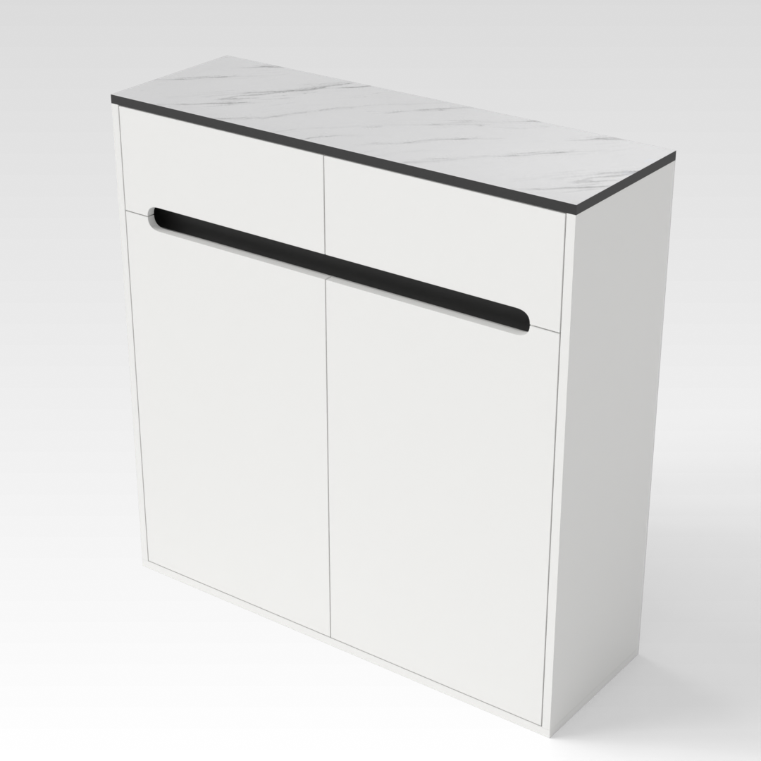 Warm White & White Marble-Grain Top Shoe Cabinet