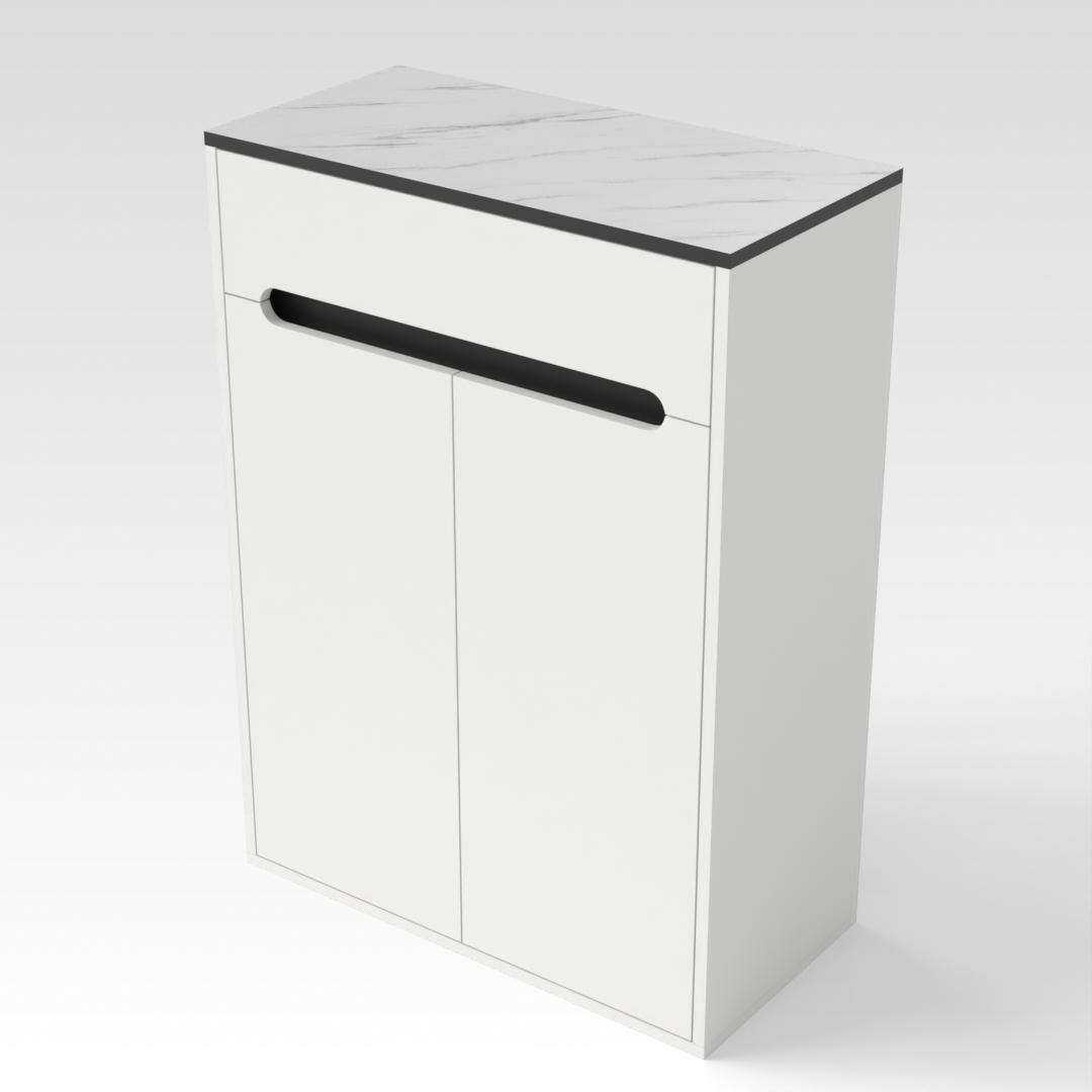 Warm White & White Marble-Grain Top Shoe Cabinet