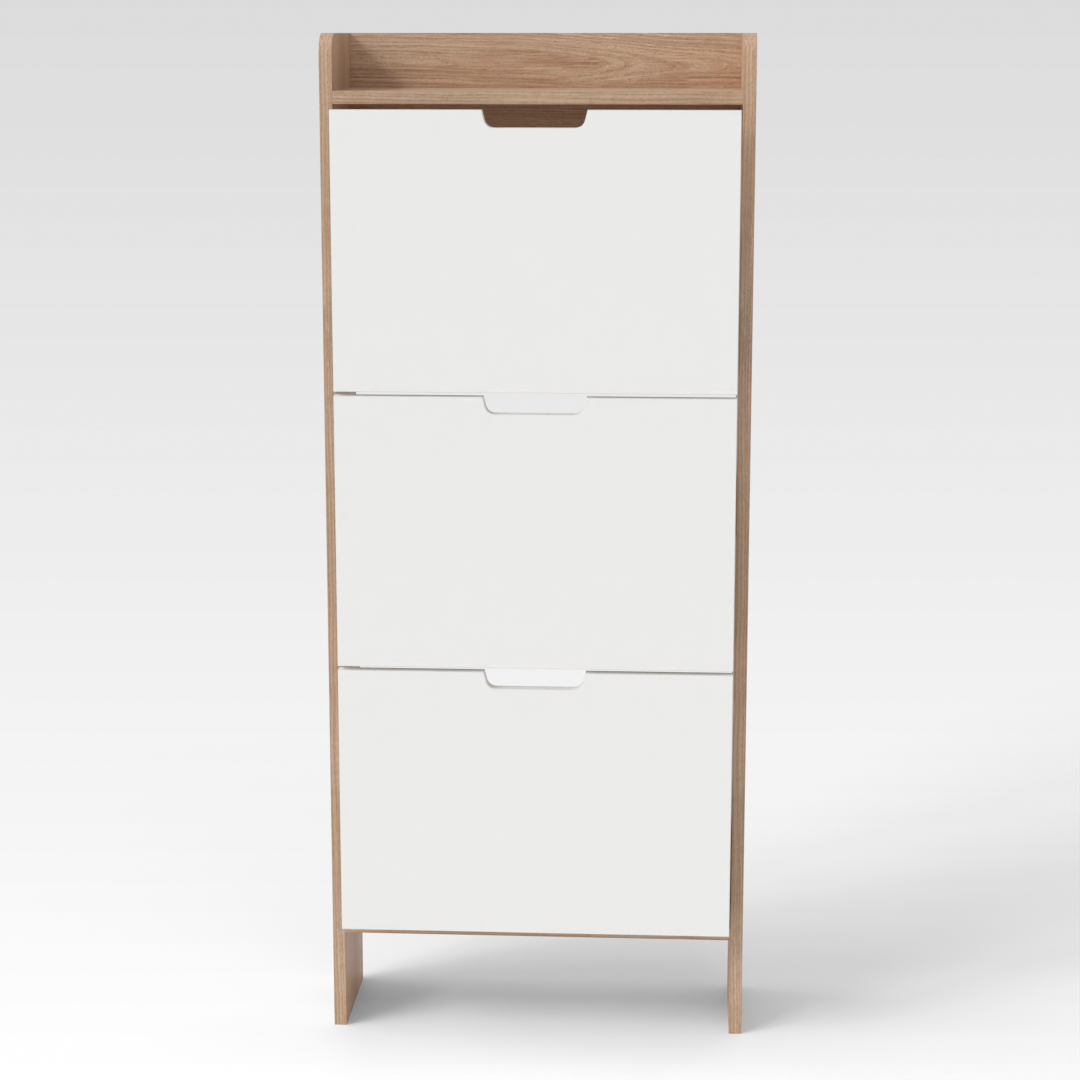 Breeze Natural Wood & Warm White Shoe Cabinet