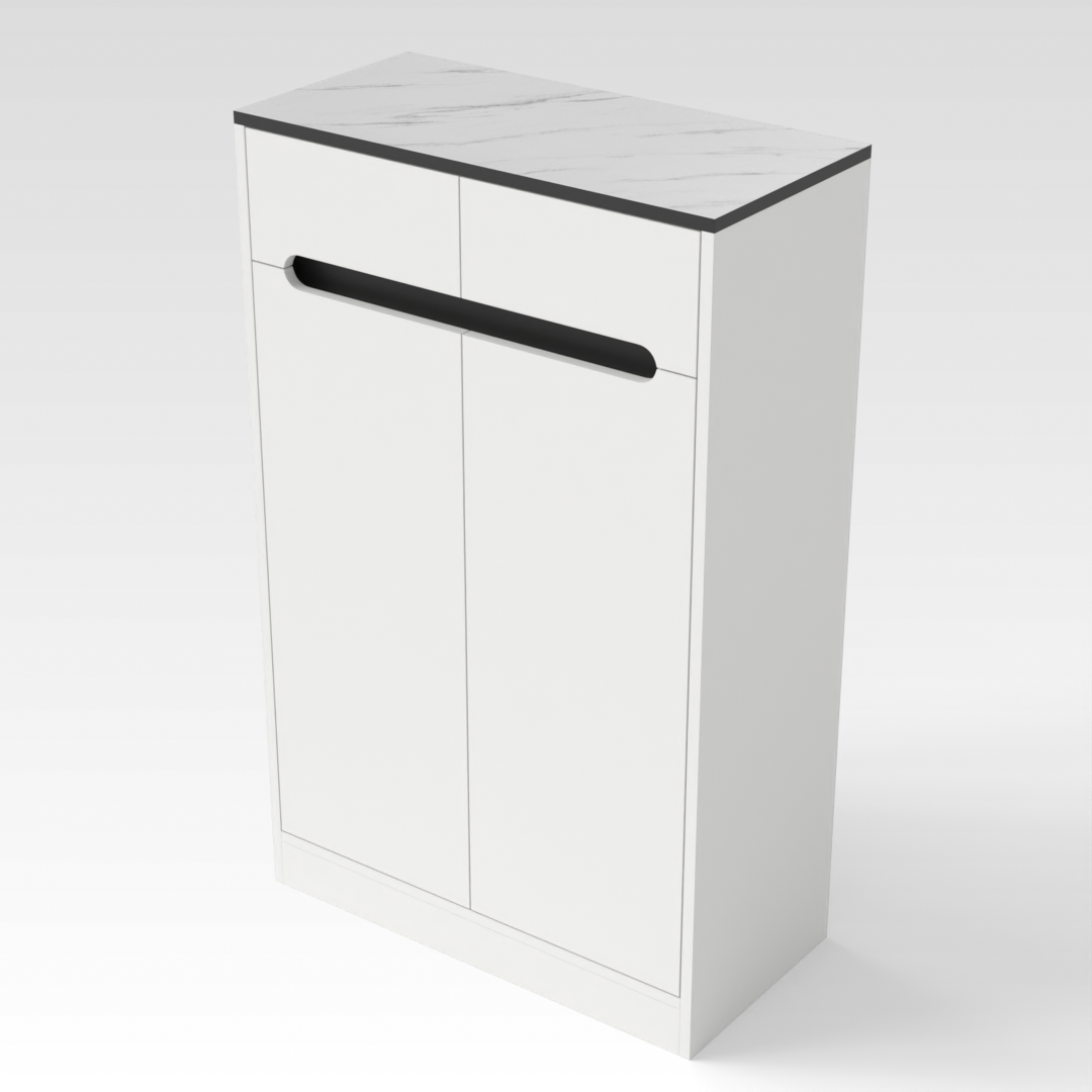Warm White & Marble Shoe Cabinet