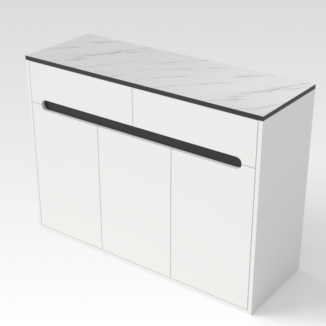 Warm White & White Marble-Grain Top Shoe Cabinet