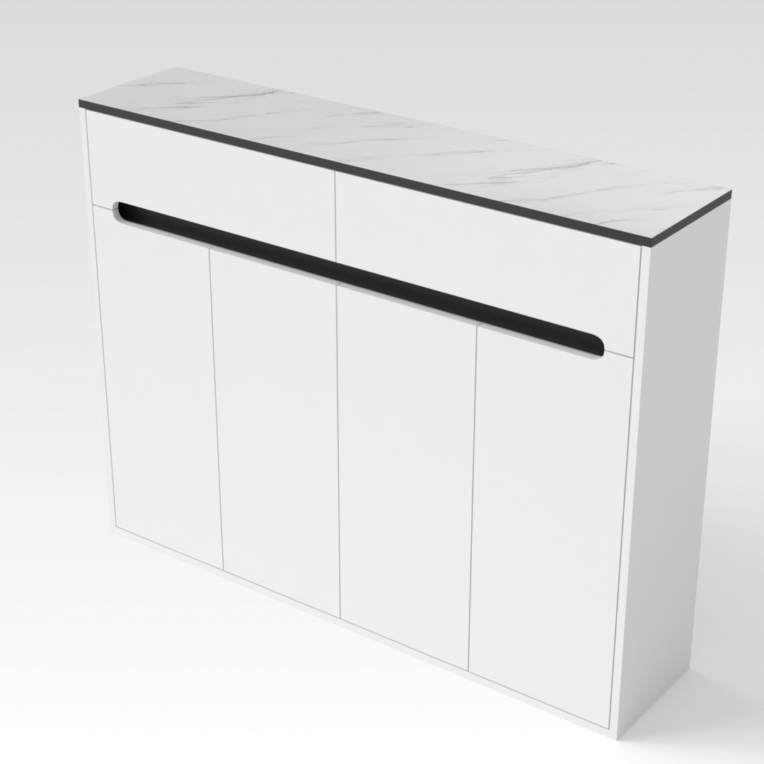 Warm White & White Marble-Grain Top Shoe Cabinet