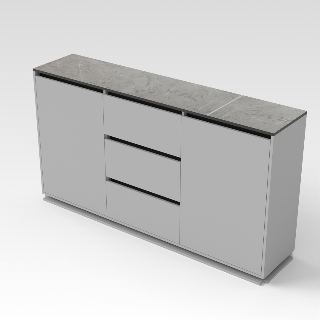 Light Gray & Brown Stone-Grain Top Sideboard