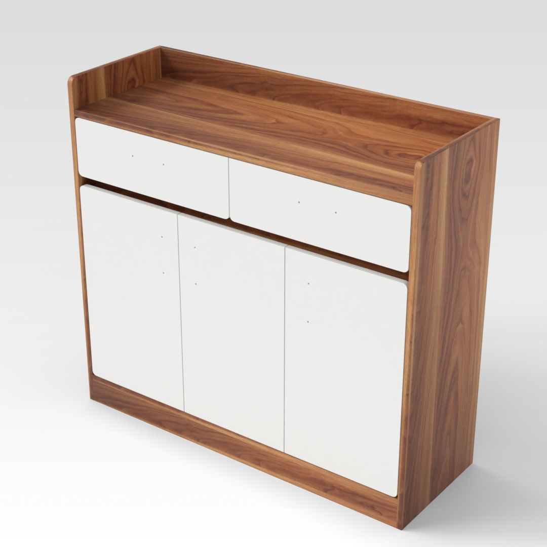 American Walnut & Warm White Shoe Cabinet