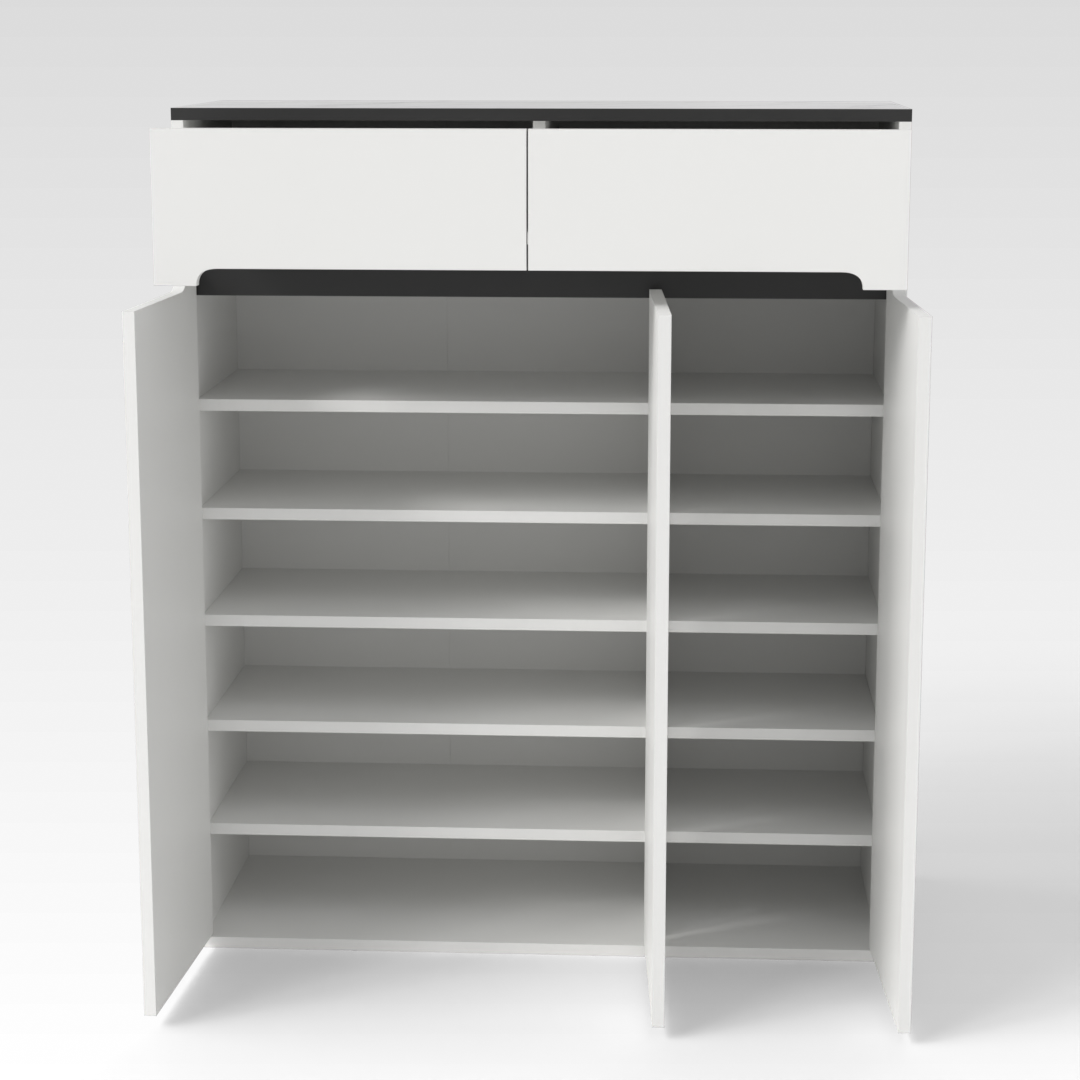 Warm White & White Marble-Grain Top Shoe Cabinet