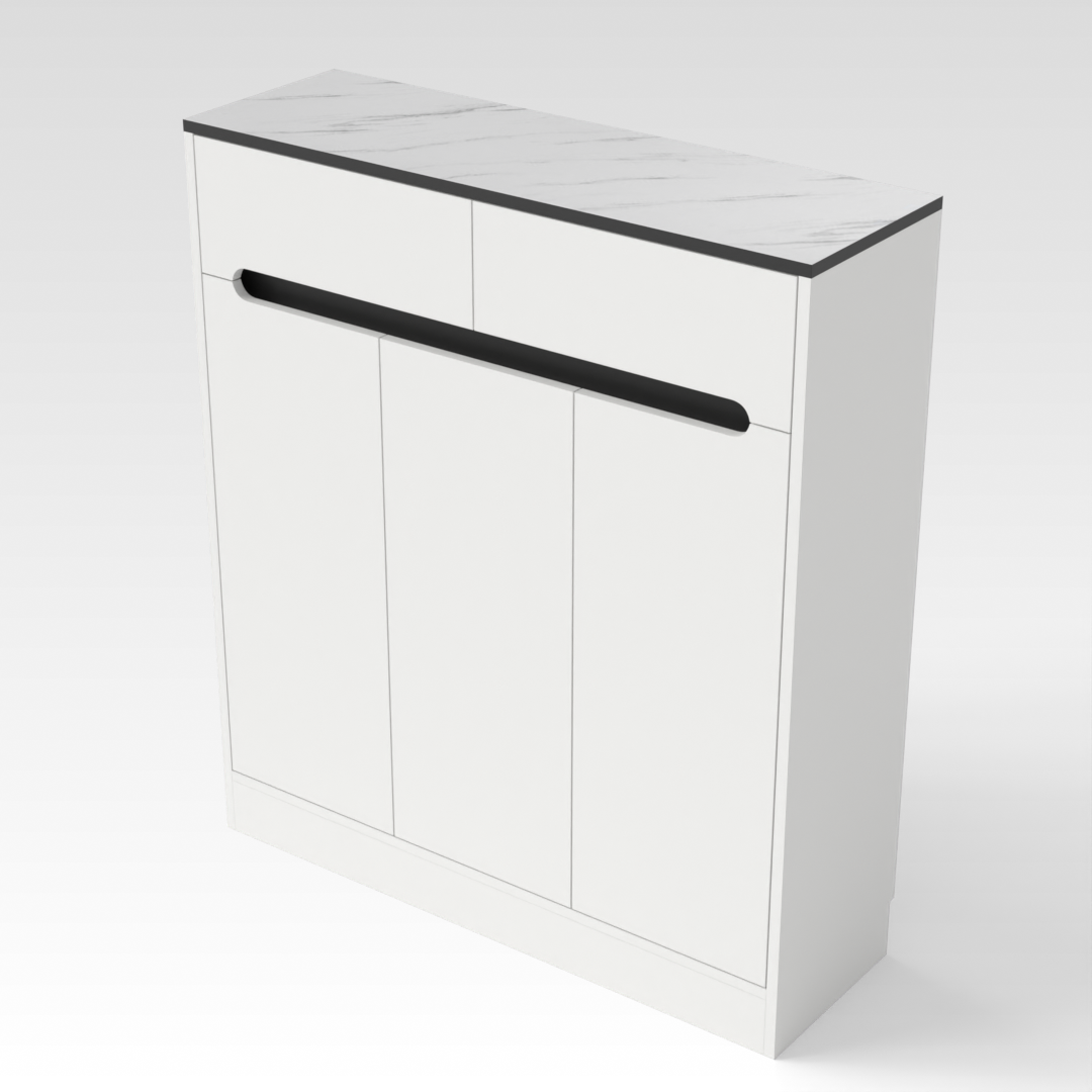 Warm White & White Marble-Grain Top Shoe Cabinet