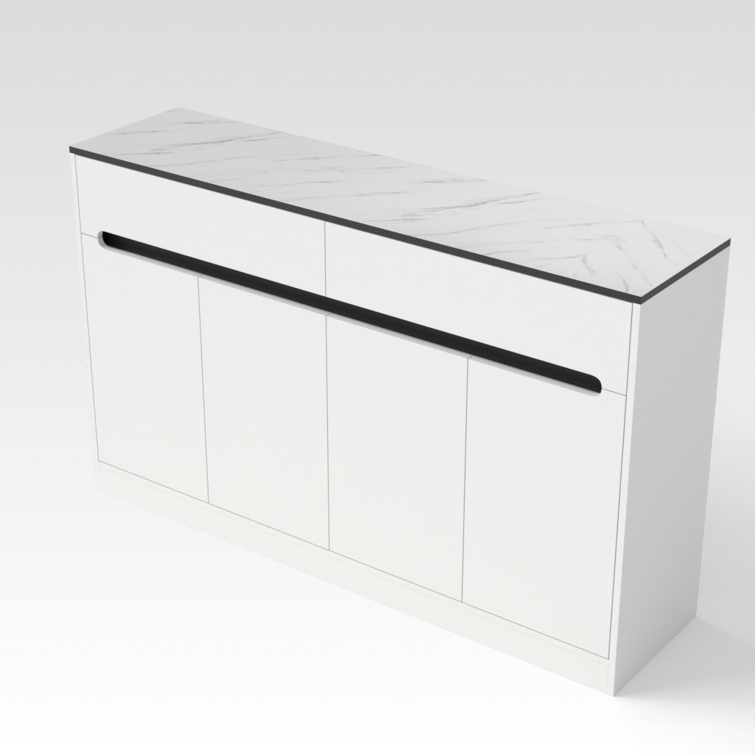 Warm White & White Marble-Grain Top Shoe Cabinet