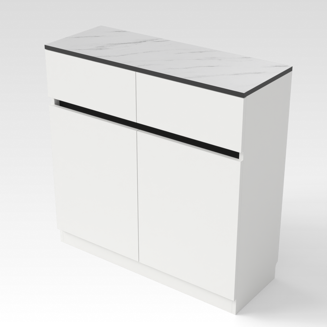 Warm White & White Marble-Grain Top Sideboard