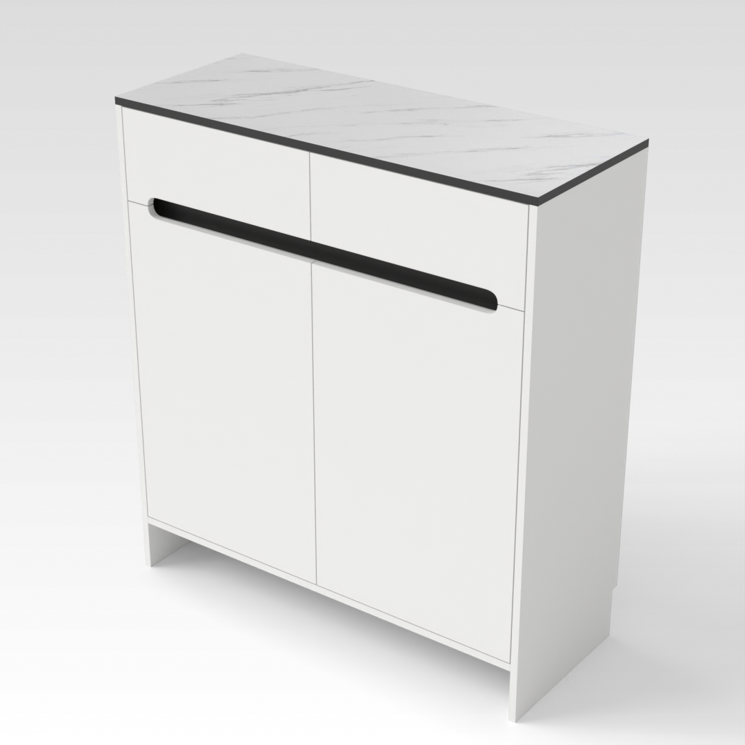 Warm White & White Marble-Grain Top Shoe Cabinet
