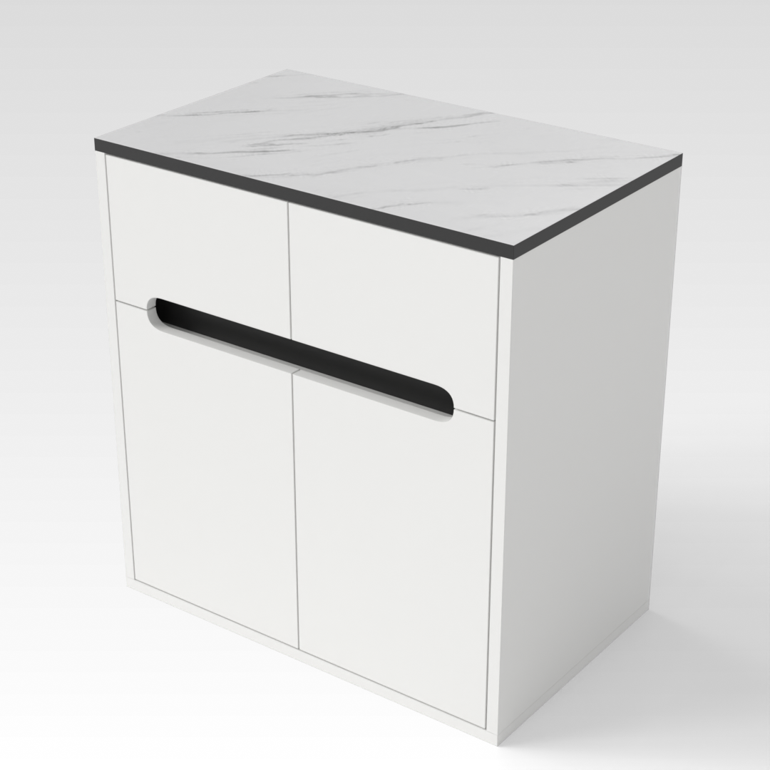 Warm White & White Marble-Grain Top Shoe Cabinet