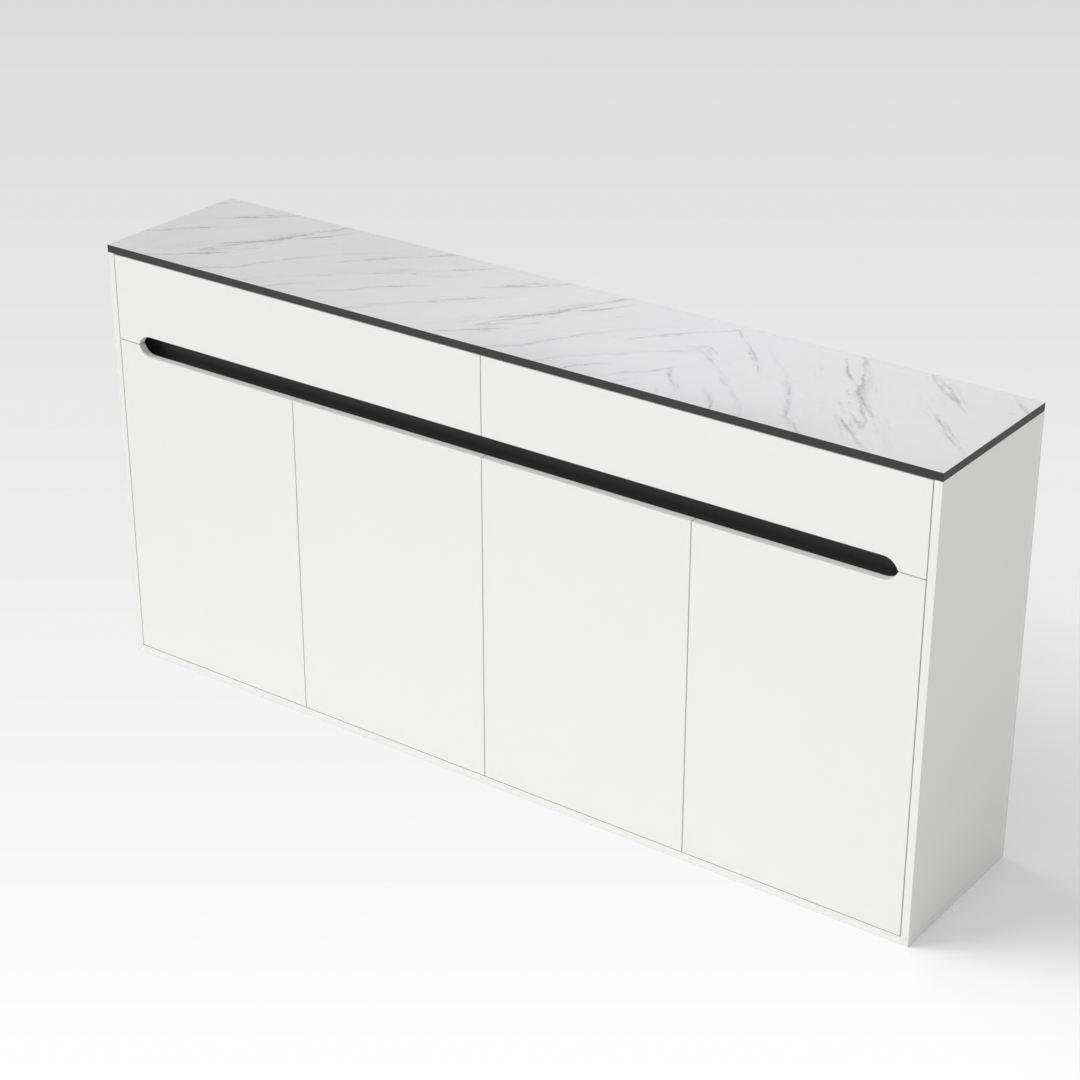 Warm White & White Marble-Grain Top Shoe Cabinet