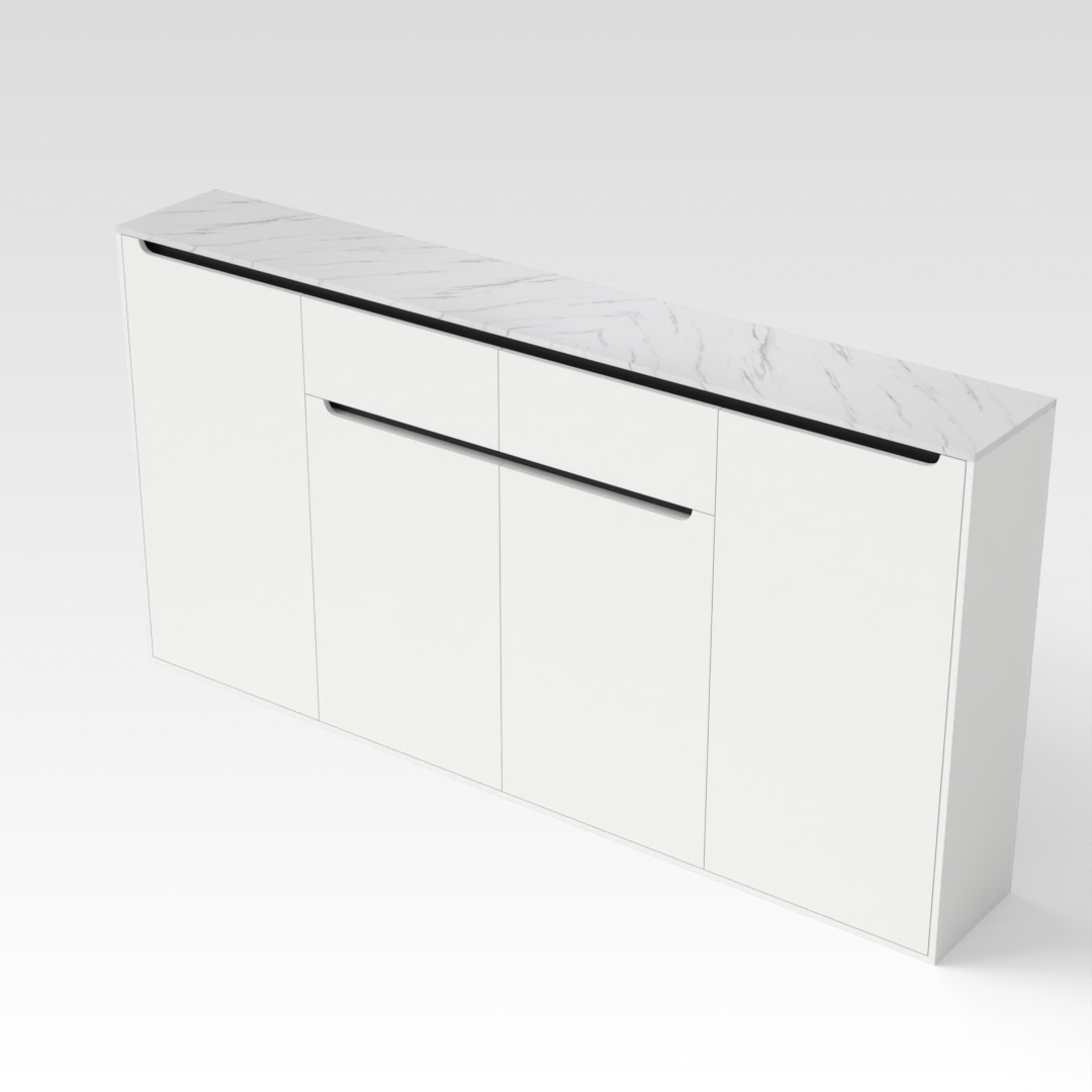 Warm White & White Marble-Grain Top Shoe Cabinet
