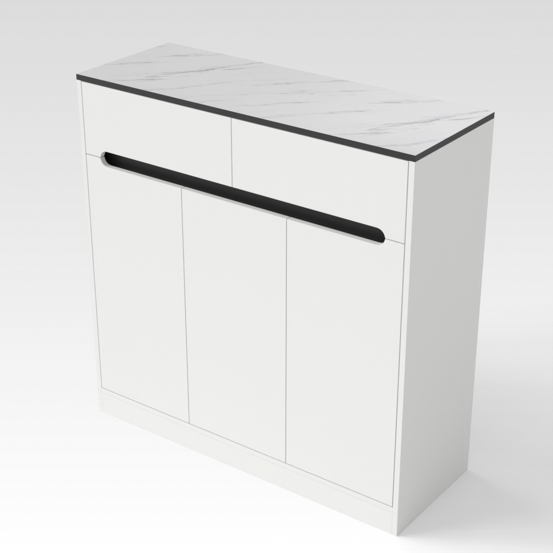 Warm White & White Marble-Grain Top Shoe Cabinet