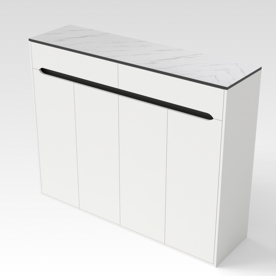 Warm White & White Marble-Grain Top Shoe Cabinet