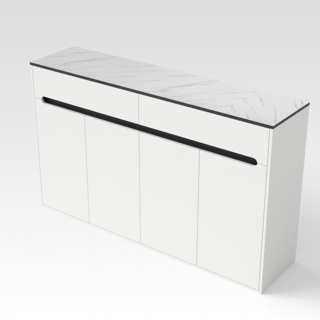 Warm White & White Marble-Grain Top Shoe Cabinet