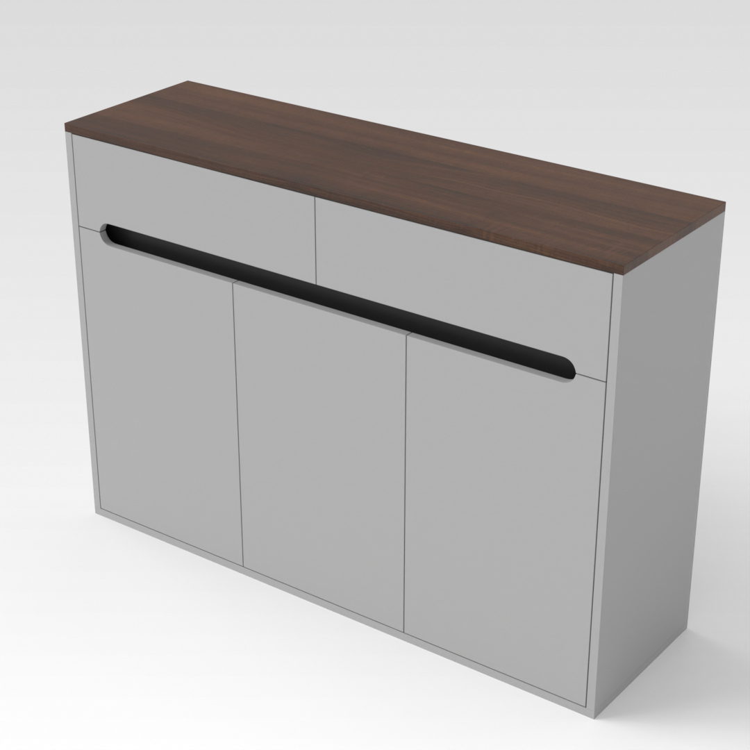 Light Gray & Prairie Oak Countertop Shoe Cabinet