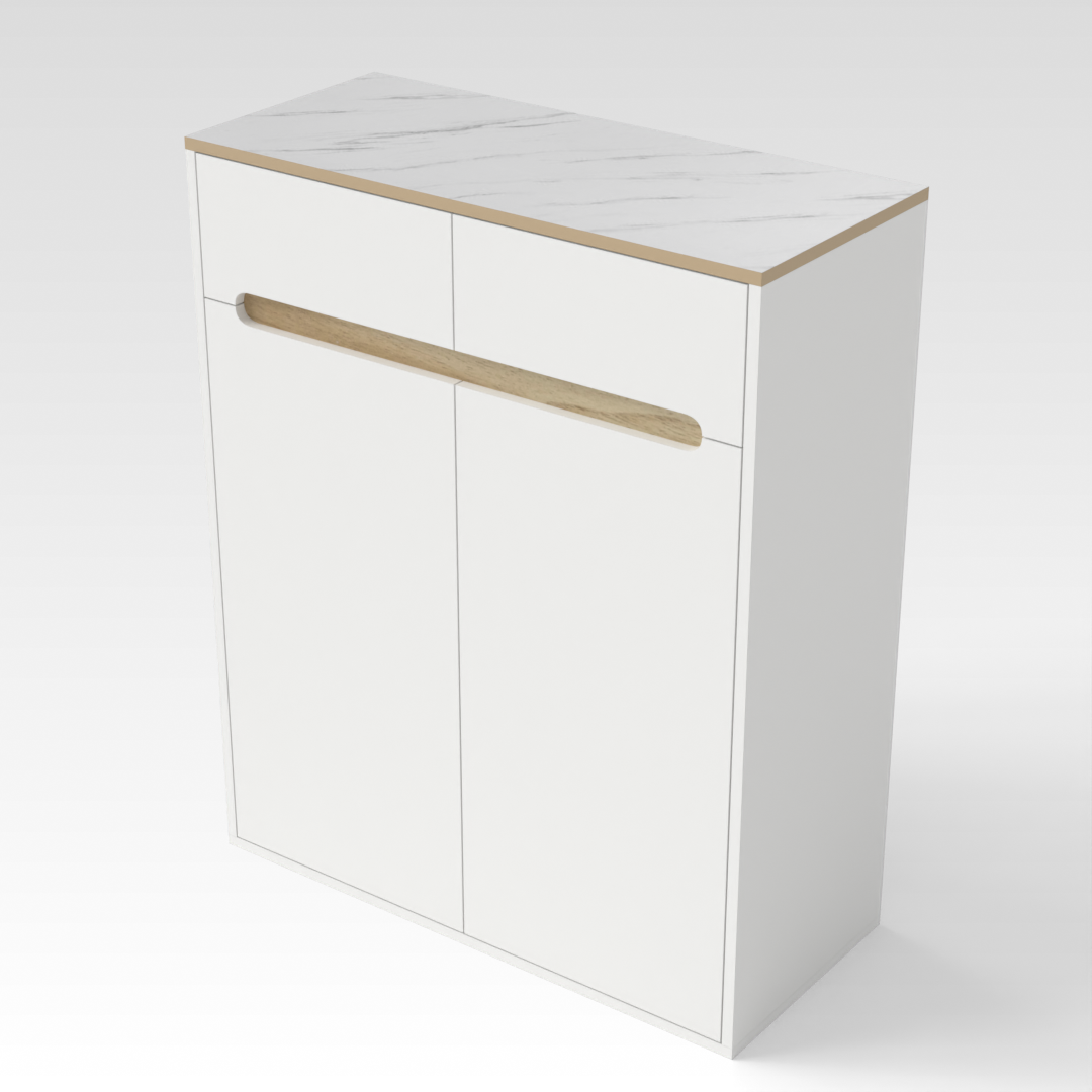 Warm White & White Marble-Grain Top Shoe Cabinet