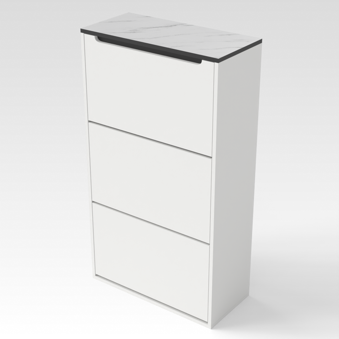 Warm White & White Marble-Grain Top Shoe Cabinet