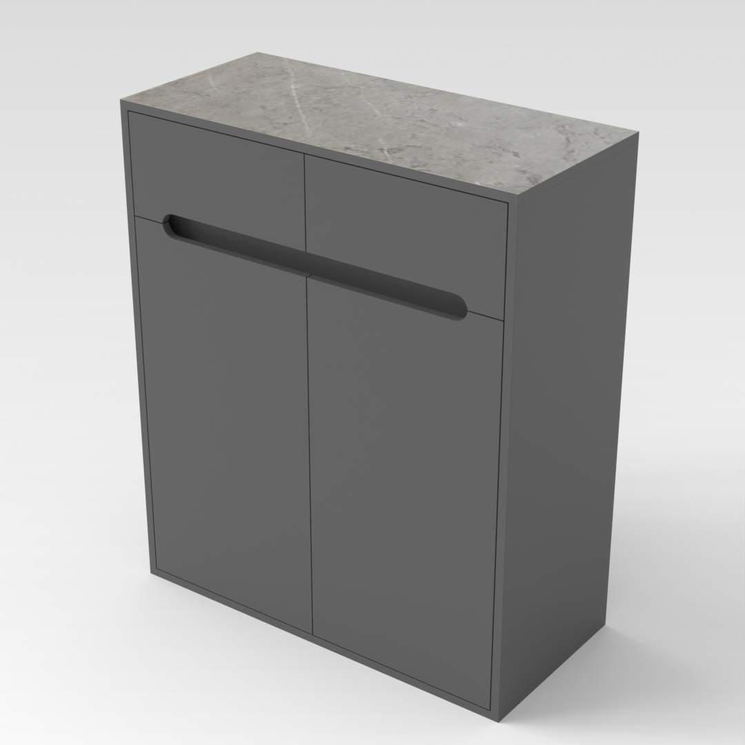 Sky Gray & Brown Stone-Grain Top Shoe Cabinet