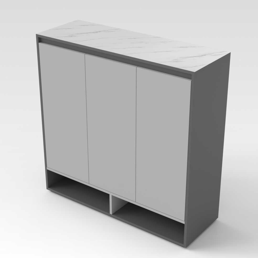 White Marble & Sky Gray Shoe Cabinet