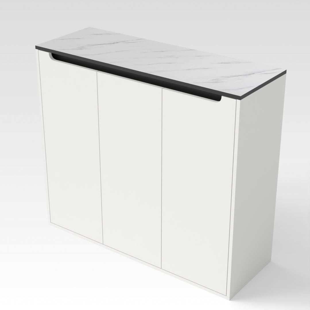 Warm White & White Marble-Grain Top Shoe Cabinet