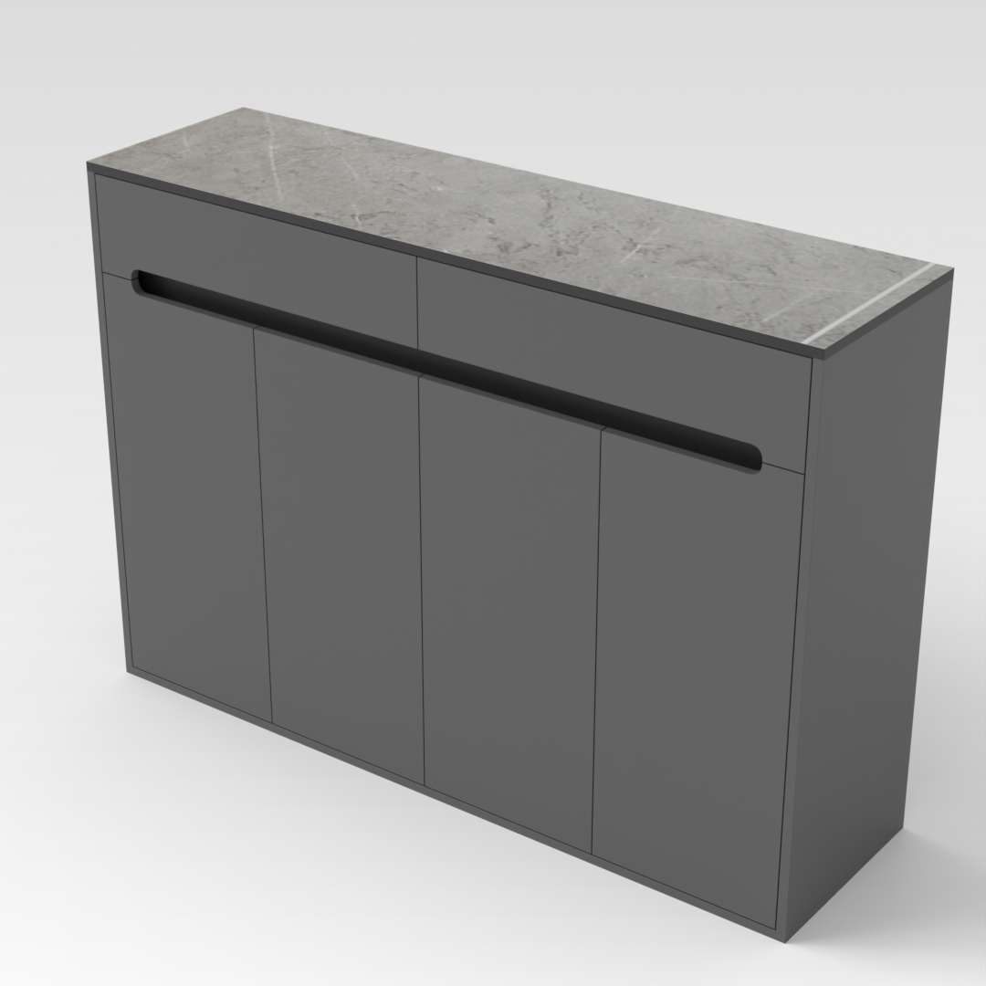 Sky Gray & Brown Stone-Grain Top Shoe Cabinet