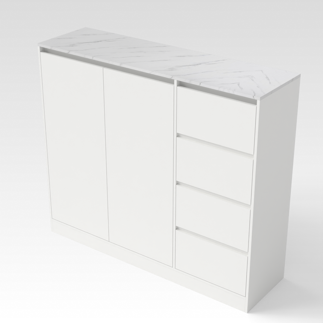 Warm White & White Marble-Grain Top Dresser