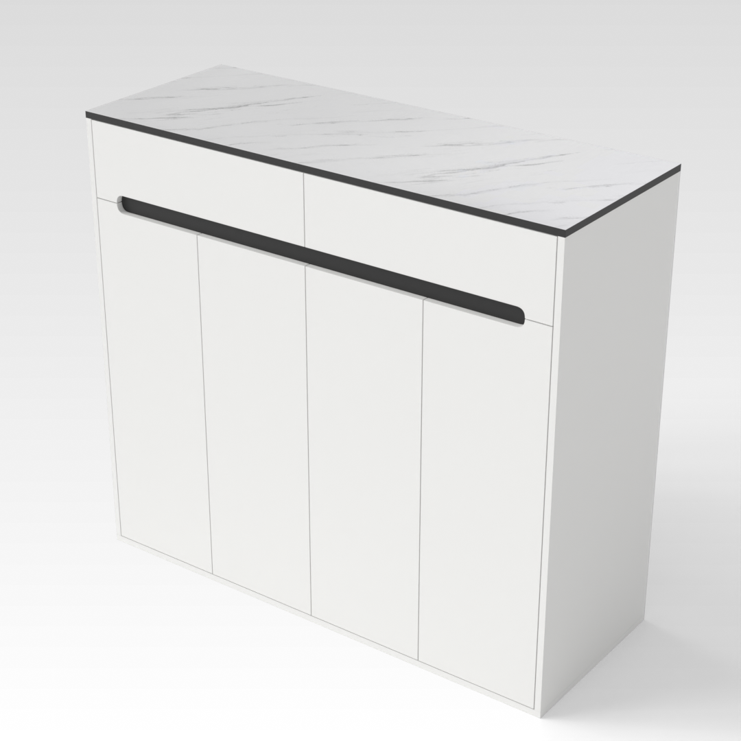 Warm White & White Marble-Grain Top Shoe Cabinet