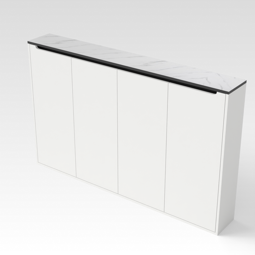 Warm White & White Marble-Grain Top Shoe Cabinet