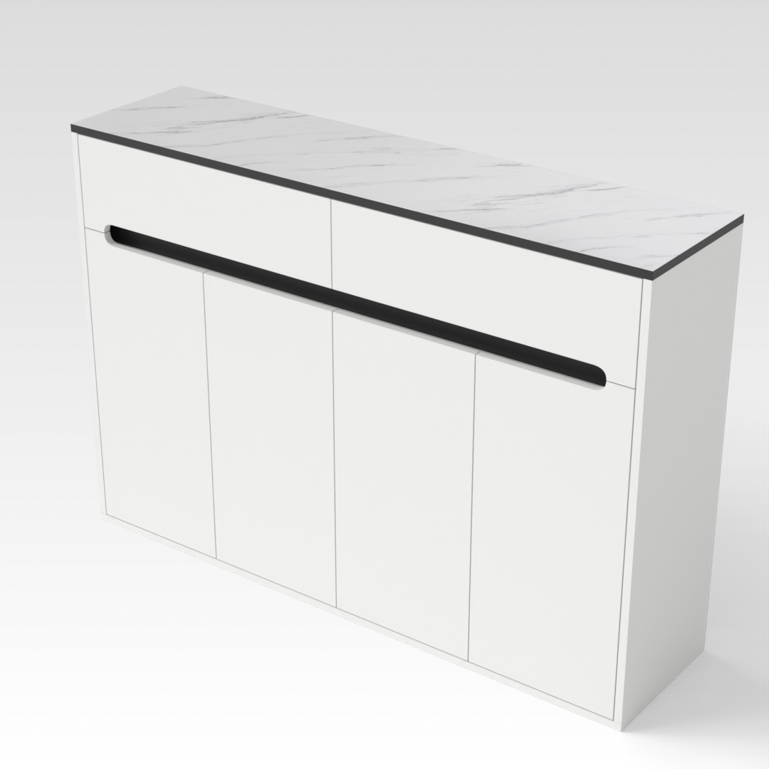 Warm White & White Marble-Grain Top Shoe Cabinet
