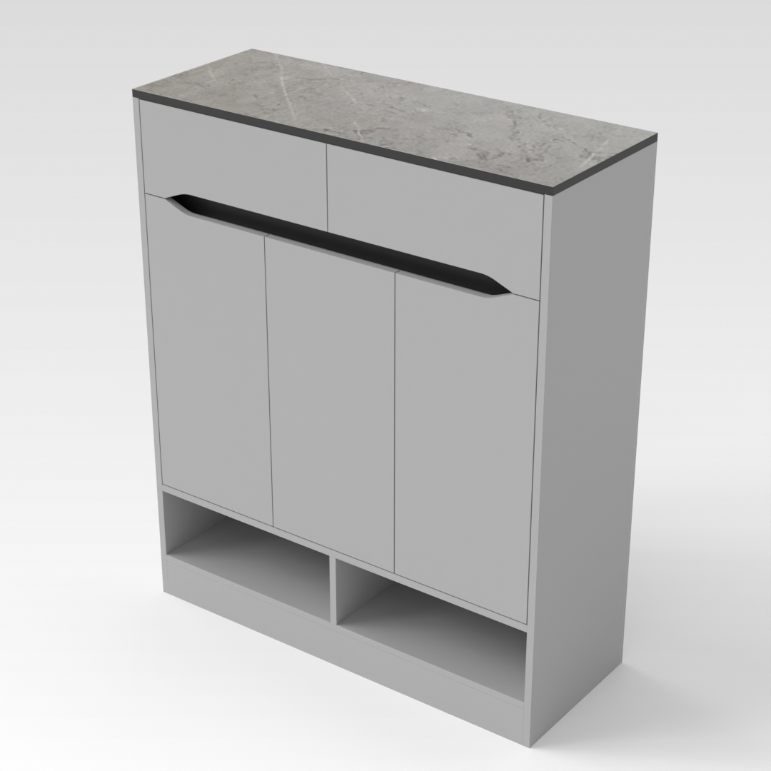 Light Gray & Brown Stone-Grain Top Shoe Cabinet