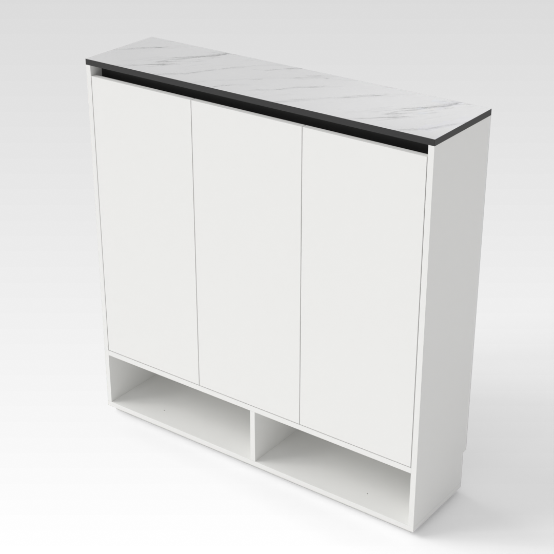 Warm White & White Marble-Grain Top Shoe Cabinet