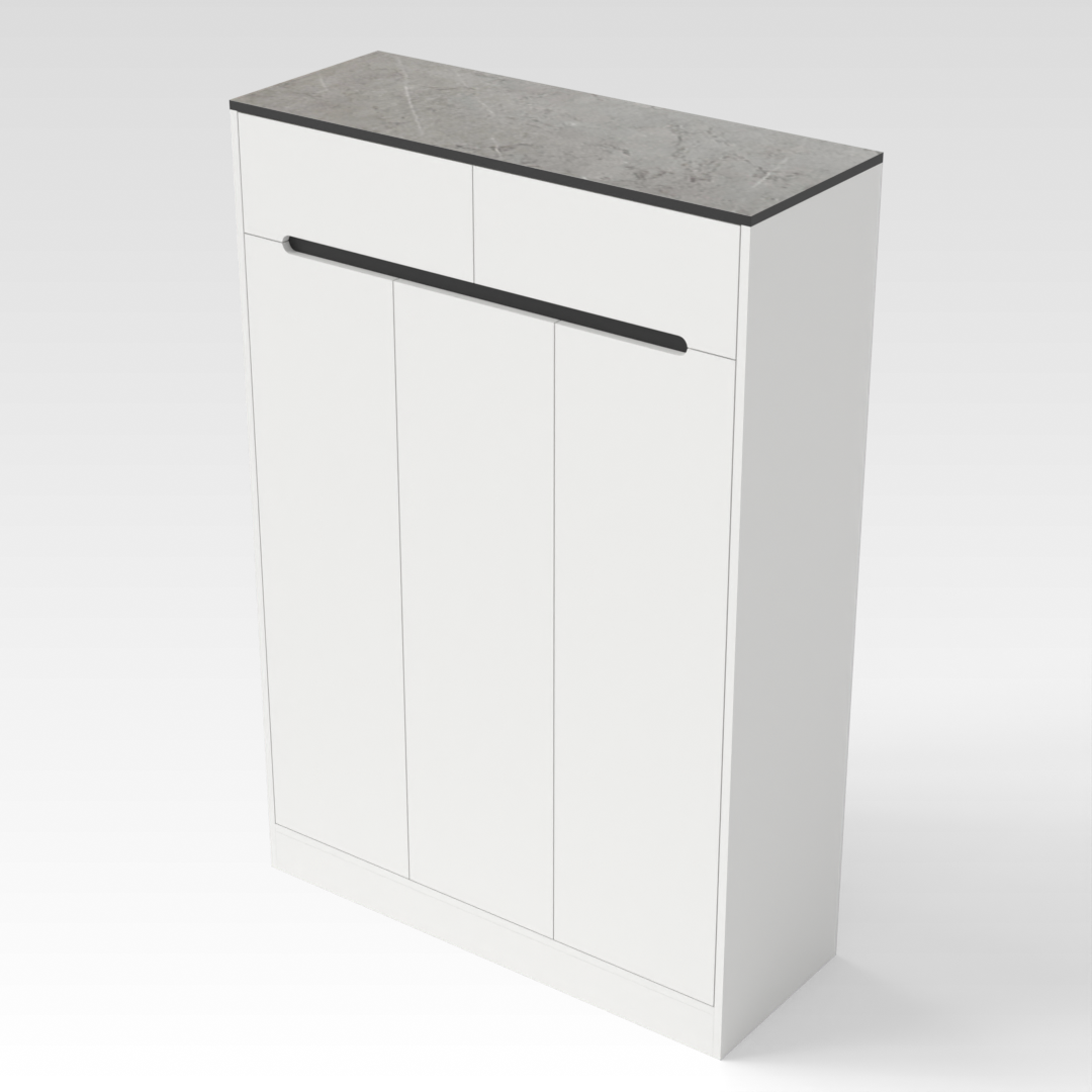 Warm White & Brown Stone Grain Shoe Cabinet