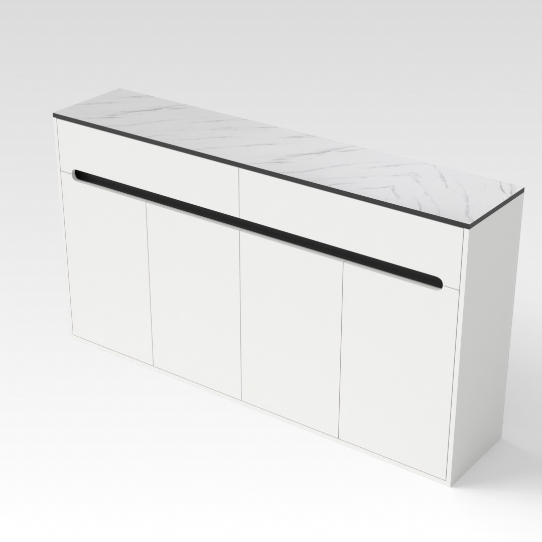 Warm White & White Marble-Grain Top Shoe Cabinet