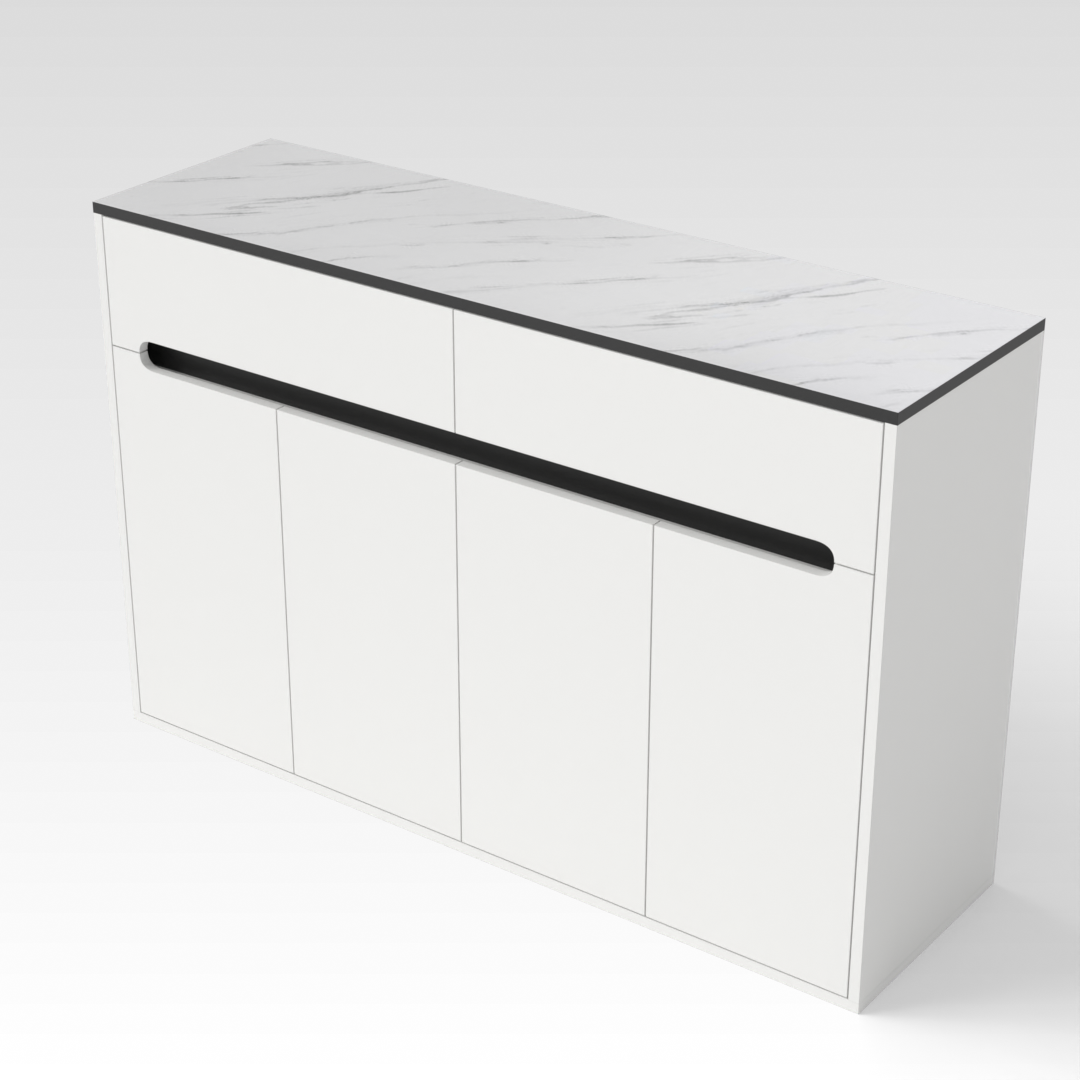 Warm White & White Marble-Grain Top Shoe Cabinet