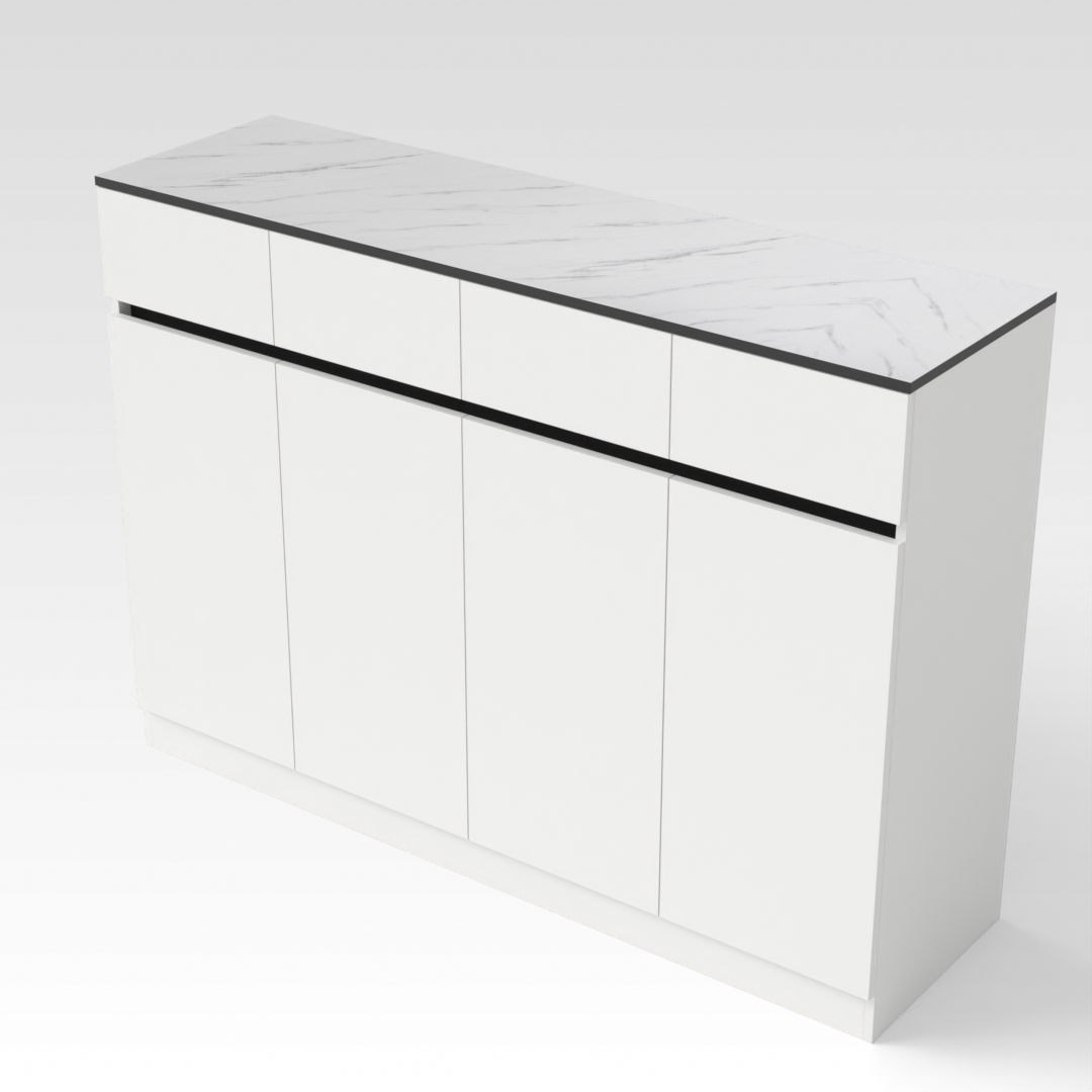 Warm White & White Marble-Grain Top Shoe Cabinet
