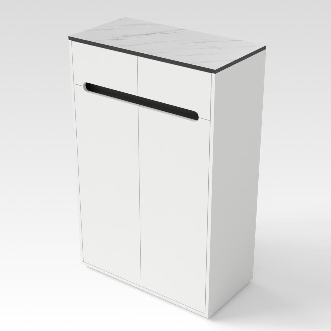 Warm White & White Marble-Grain Top Shoe Cabinet