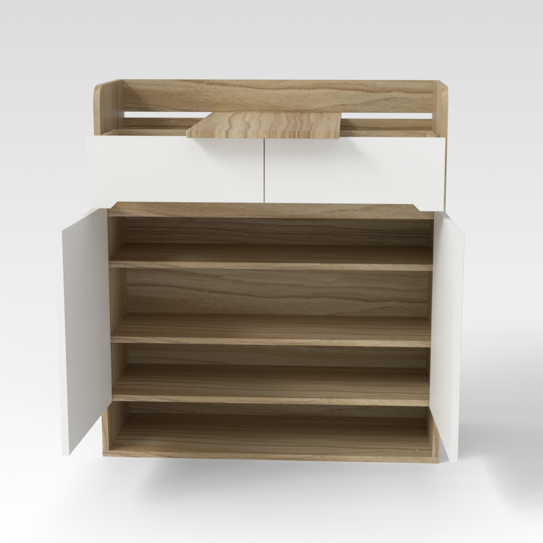 Country Oak & Warm White Shoe Cabinet