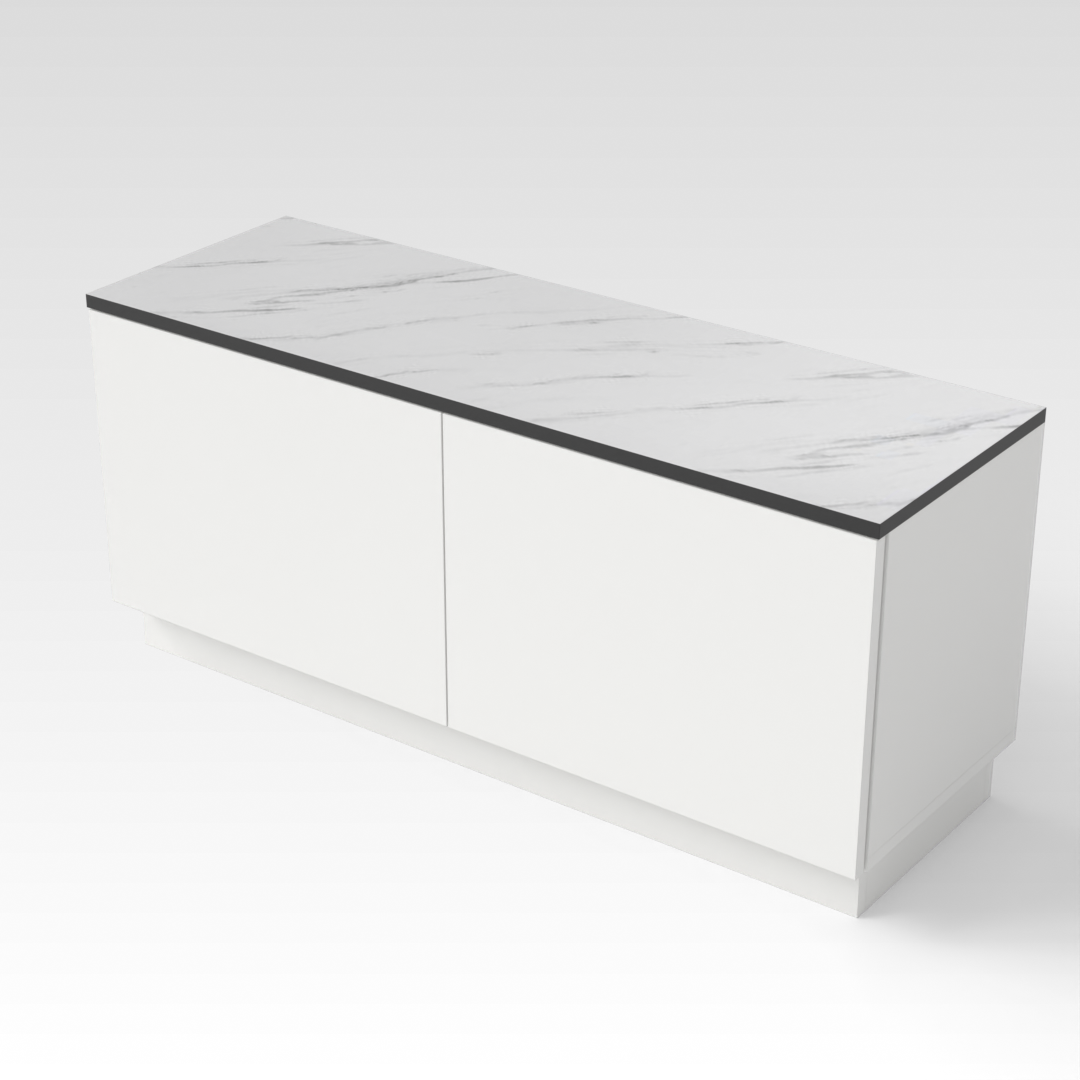 Warm White & White Marble-Grain Top TV Stand