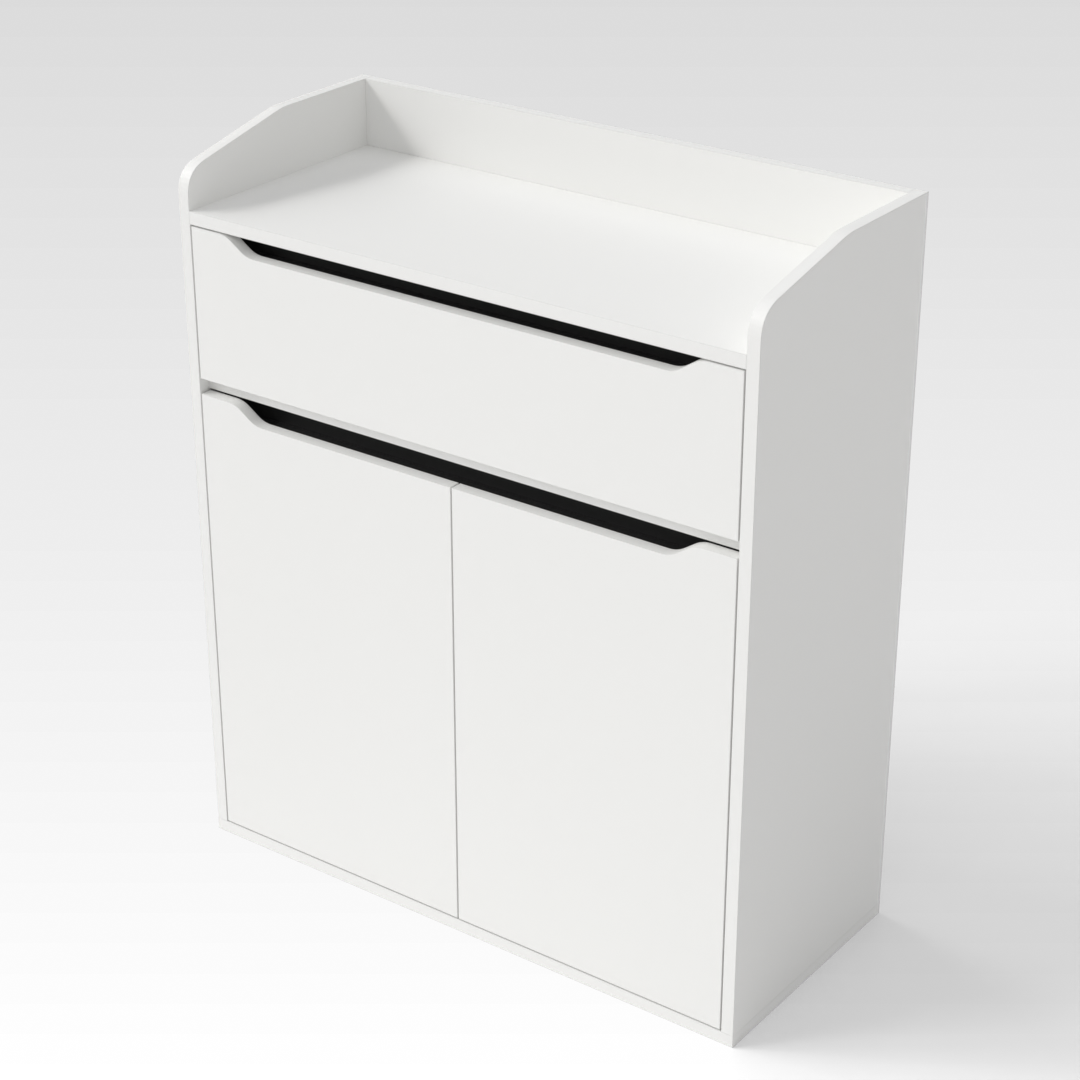 Warm White & Black Front Panel Shoe Cabinet