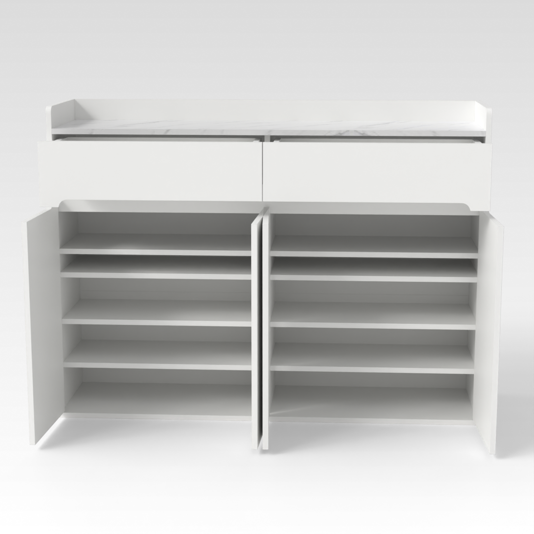 Warm White & White Marble Shoe Cabinet