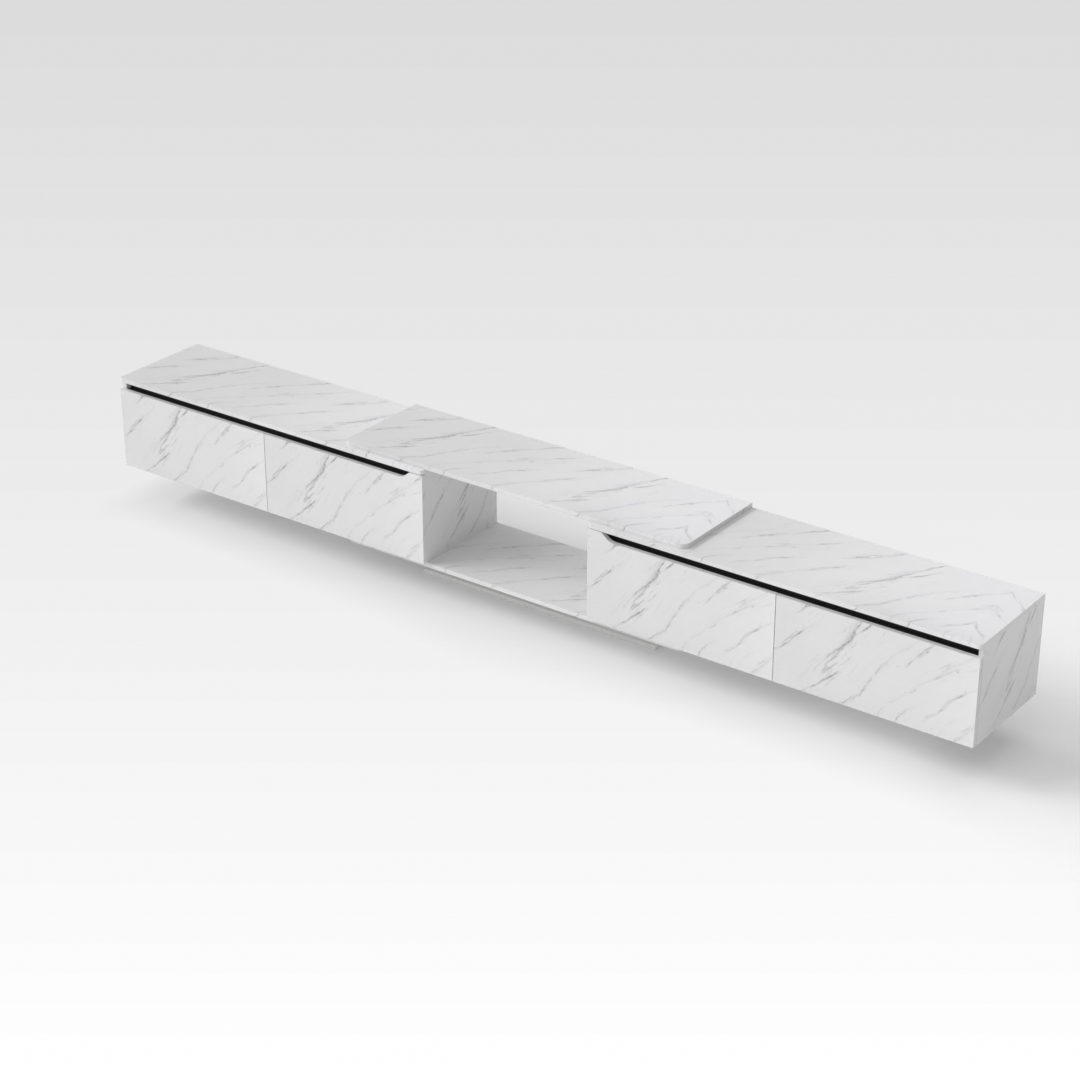 White Marble & Black Front Panel TV Stand