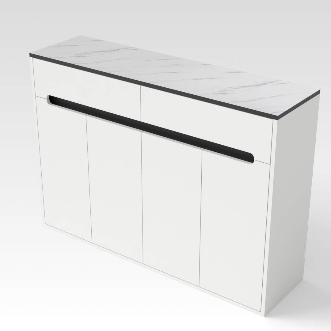 Warm White & White Marble-Grain Top Shoe Cabinet
