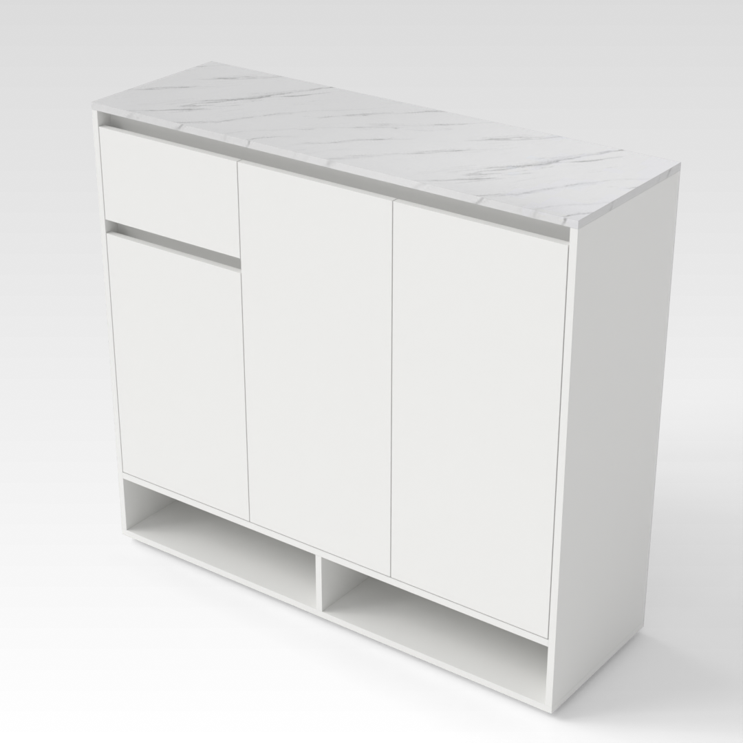 Warm White & White Marble-Grain Top Shoe Cabinet