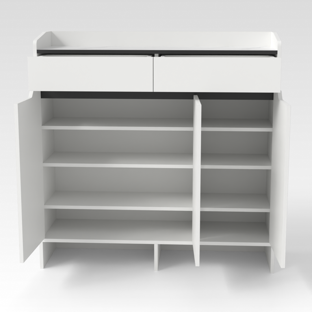 Warm White & White Marble Shoe Cabinet